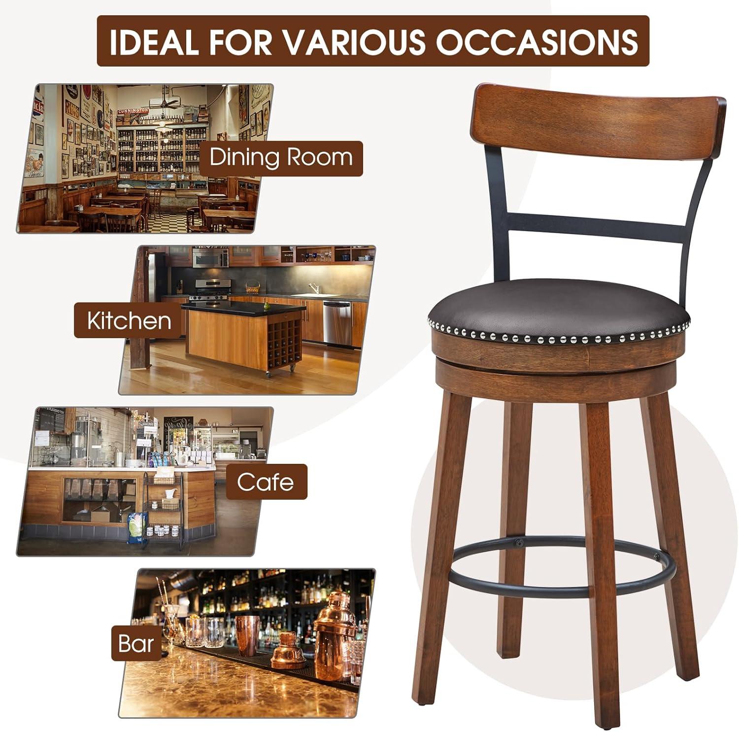 GVN Set of 2 25.5 Inch Swivel Counter Height Bar Stool, Bar Height Stools, Counter Height Bar Stools for Kitchen, Dining Room