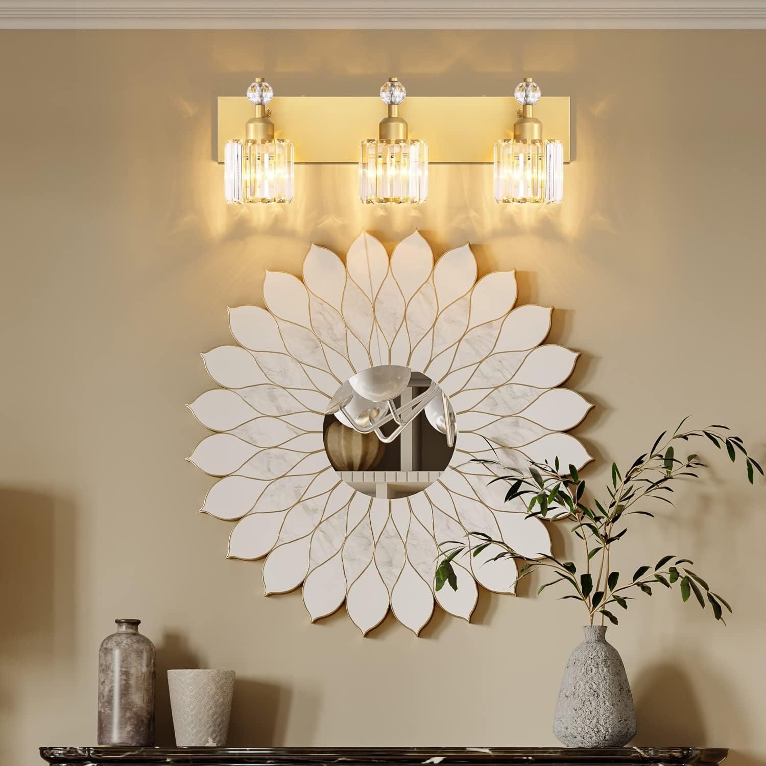 PRESDE Black Crystal Bathroom Lights Fixtures Over Mirror Modern 3 Light Vanity Lighting Bathroom Wall Light Fixtures(Exclude Bulb)