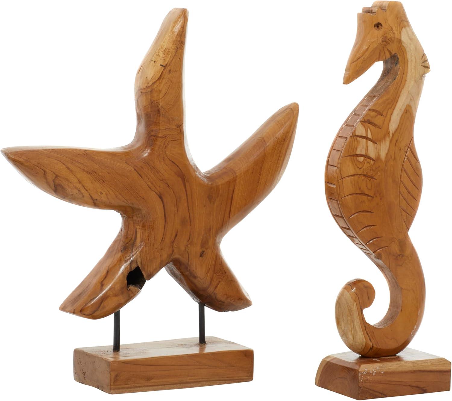 Coastal Teak Wood Sculpture Set, 17" Brown