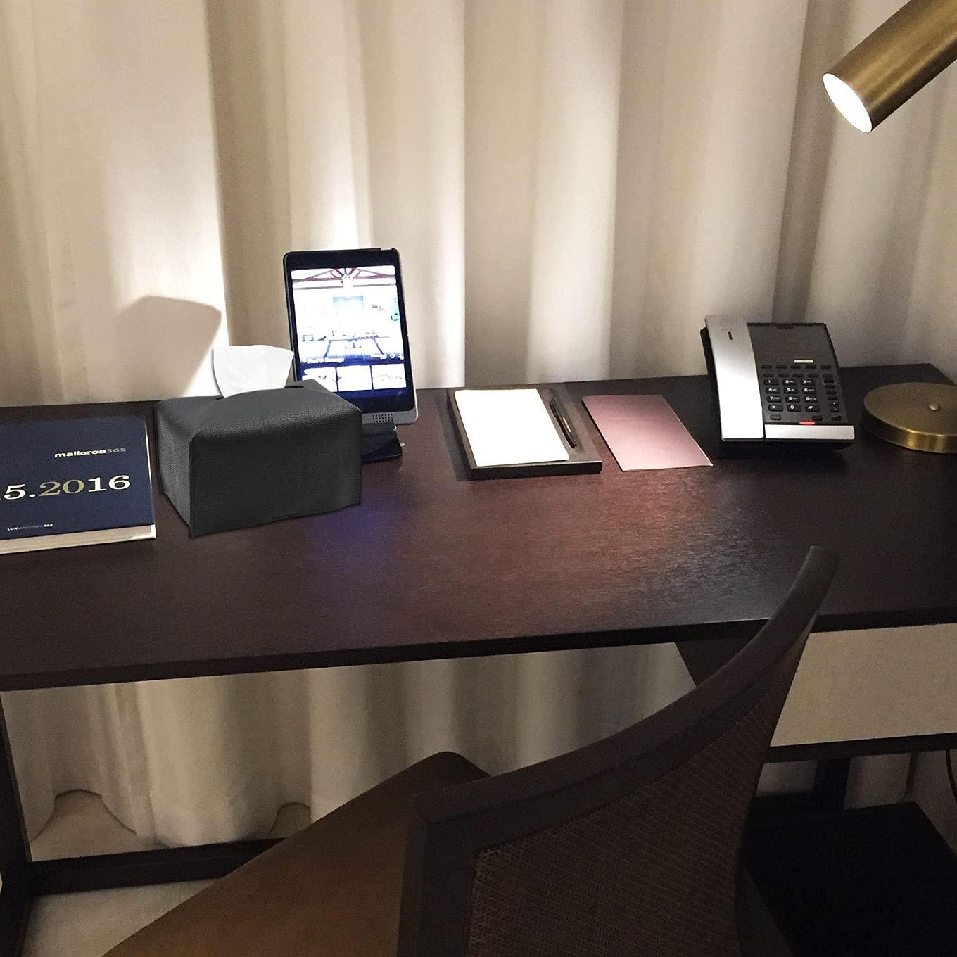 Livelab Tissue Box Cover, Modern Decorative PU Leather Rectangular Tissue Box Case Organizer Holder for Vanity Countertop, Night Stands, Livingroom, Office Desk & Car 9.5X5X5'' | Black