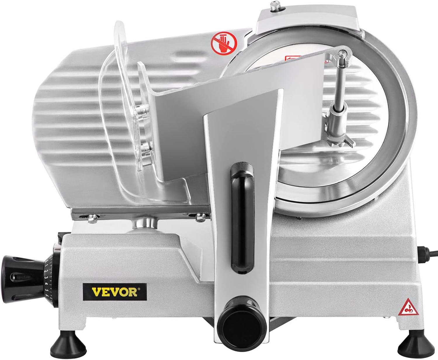 VEVOR Meat Slicer, 200 W Electric Deli Food Slicer, 350-400 rpm Commercial Meat Slicer with 8'' Chromium-plated Steel Blade, 0-12 mm Adjustable Thickness Food Slicer Machined