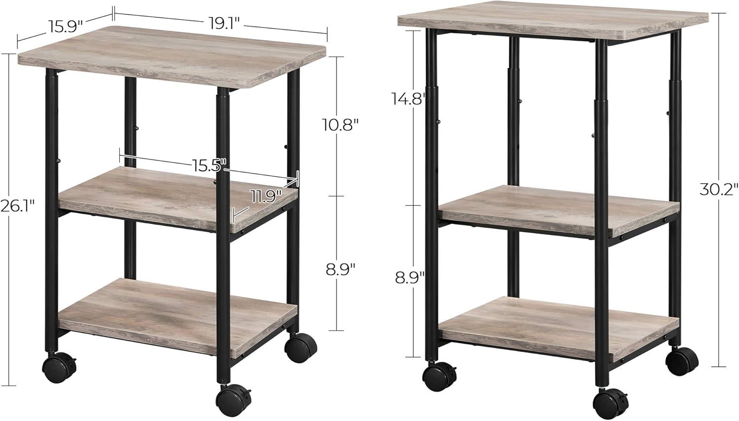 VASAGLE Printer Stand with Locking Wheels, 3-Tier Shelf, Industrial Under Desk Heavy-Duty Mobile Cart for Home Office, Heather Greige and Black UOPS003B02