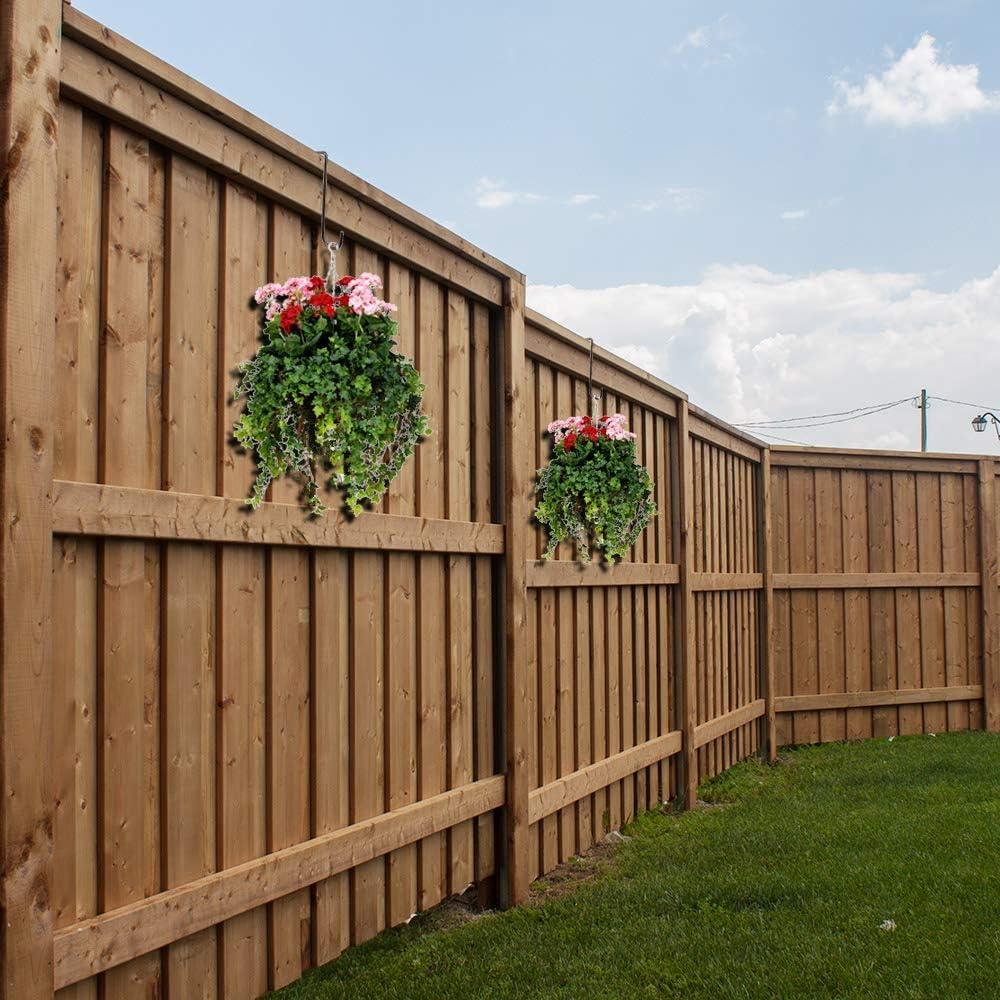 HiGift 12 Pack Vinyl Fence Hooks, 2 x 6 inch Patio Hangers Powder Coated Steel Pergola Hooks for Hanging Plants,Bird Feeders,Bird House,Outdoor String Lights,Pool Towels Equipment Tools - Brown