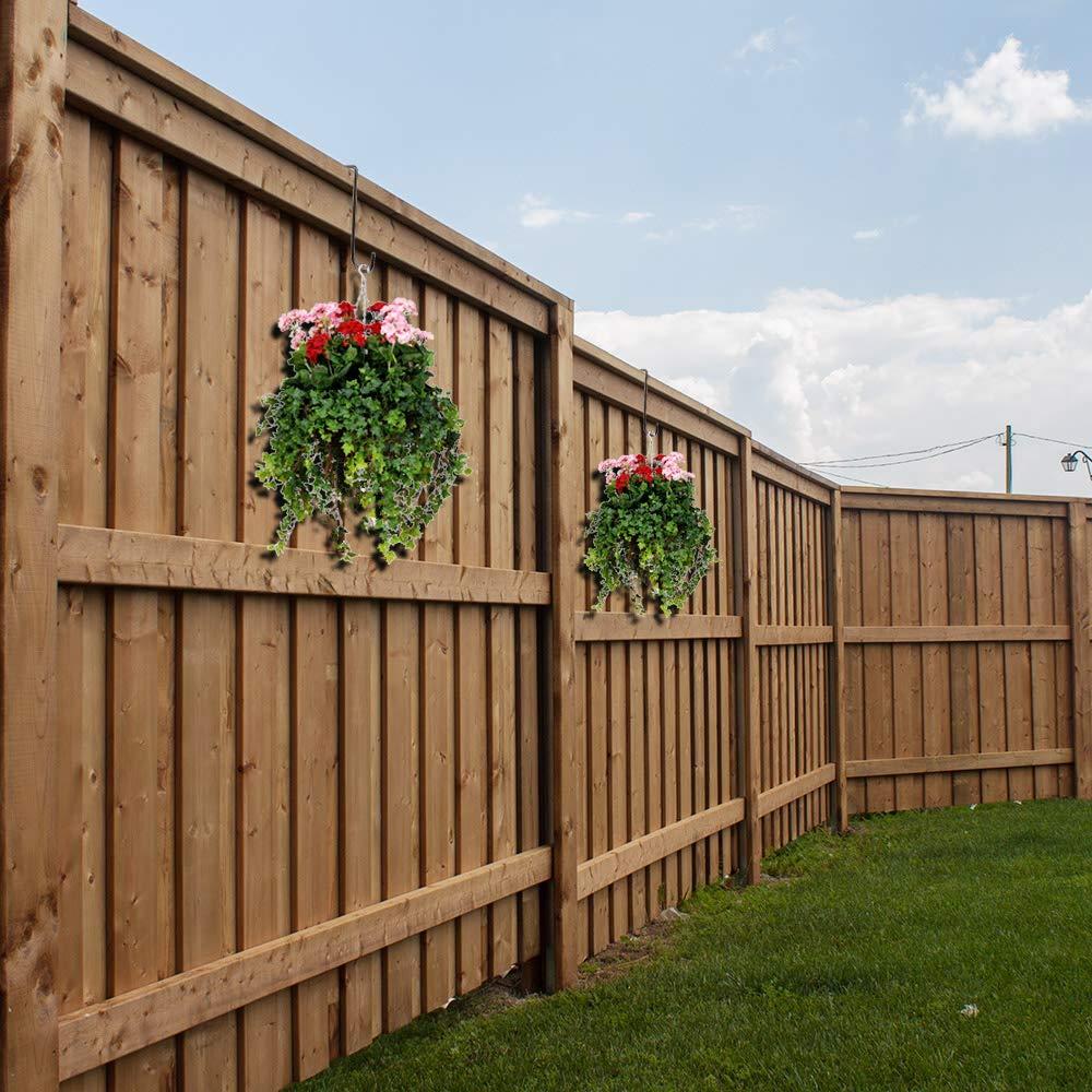 HiGift 12 Pack Vinyl Fence Hooks, 2 x 6 inch Patio Hangers Powder Coated Steel Pergola Hooks for Hanging Plants,Bird Feeders,Bird House,Outdoor String Lights,Pool Towels Equipment Tools - Brown