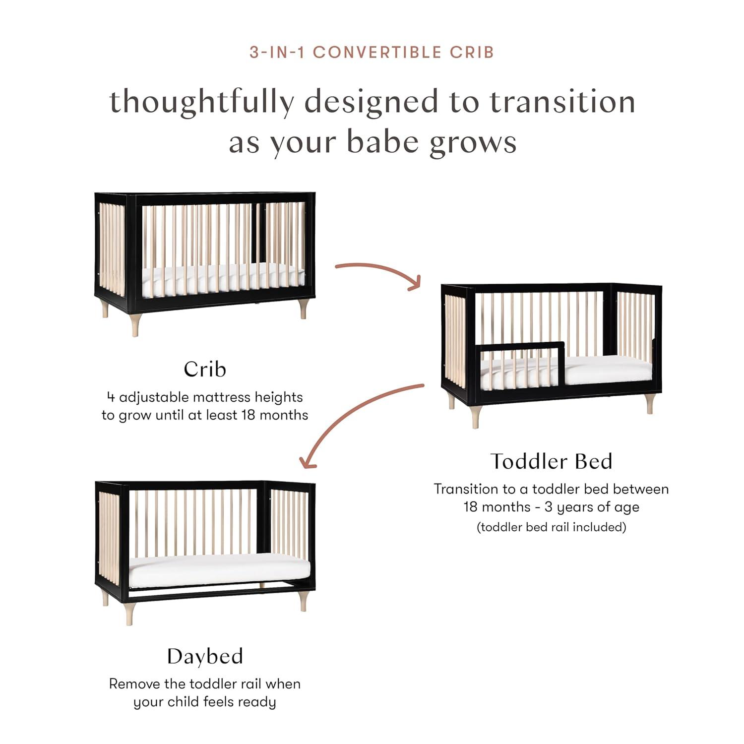 Babyletto Lolly Canyon Pink & Washed Natural Wood 3-in-1 Convertible Baby Crib with Toddler Bed Conversion Kit