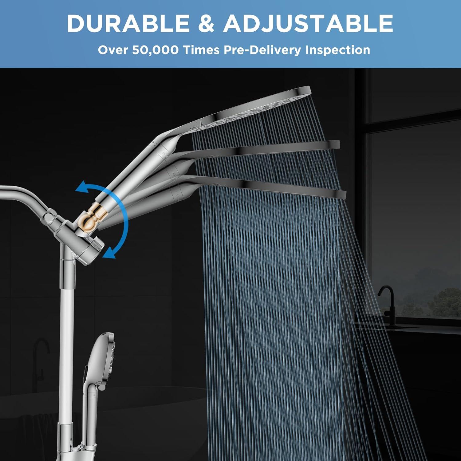 Chrome Dual Handheld Rain Shower Head Combo with Adjustable Height