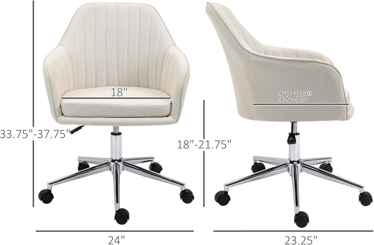 Vinsetto Mid-Back Task Chair, Fabric Home Office Chair, Swivel Desk Chair with Tub Shape Design & Lined Pattern Back for Living Room, Bedroom, Beige