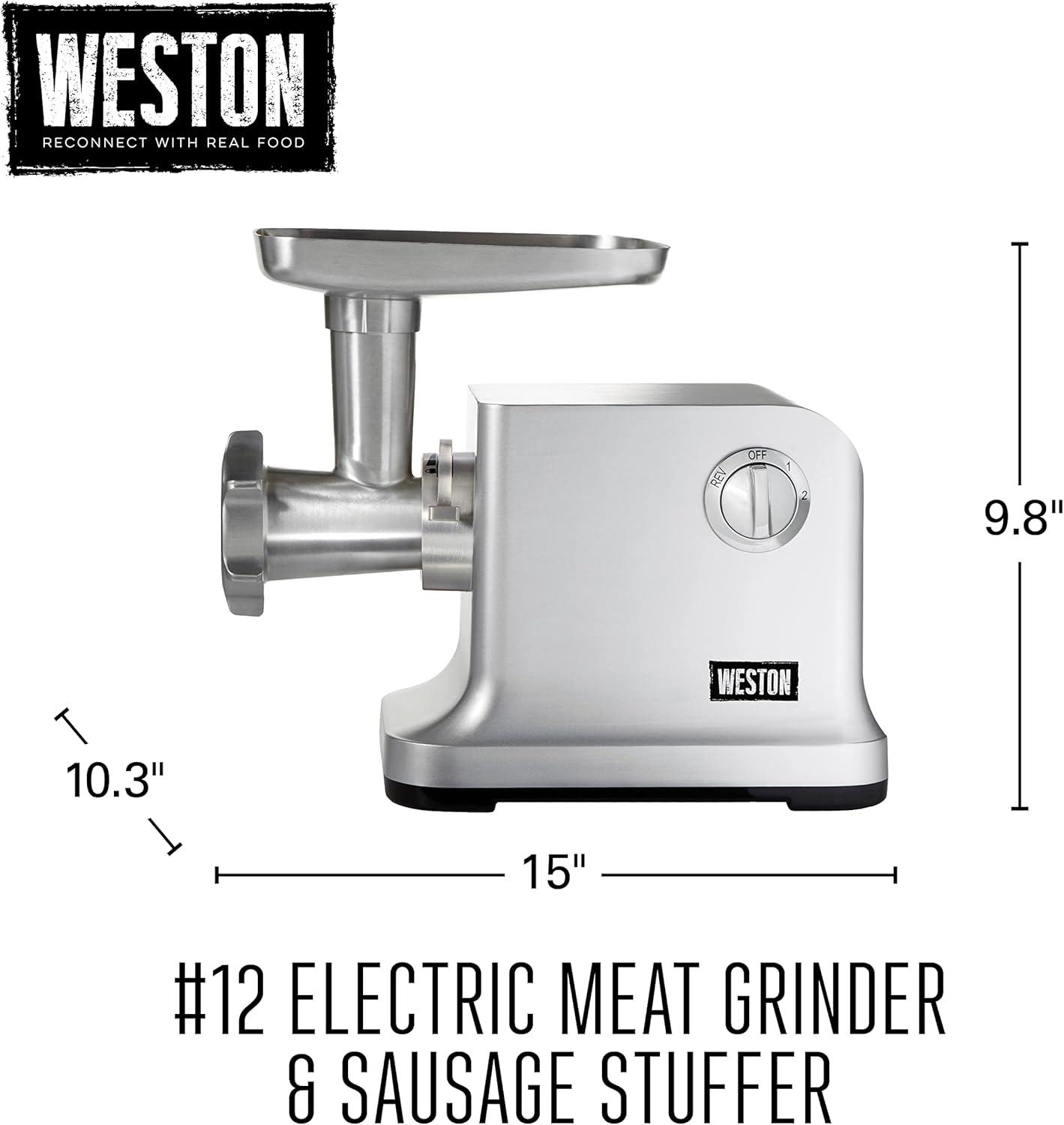 Weston Weston #12 Electric Meat Grinder & Sausage Stuffer with Powerful 750 Watt, 1 hp Motor