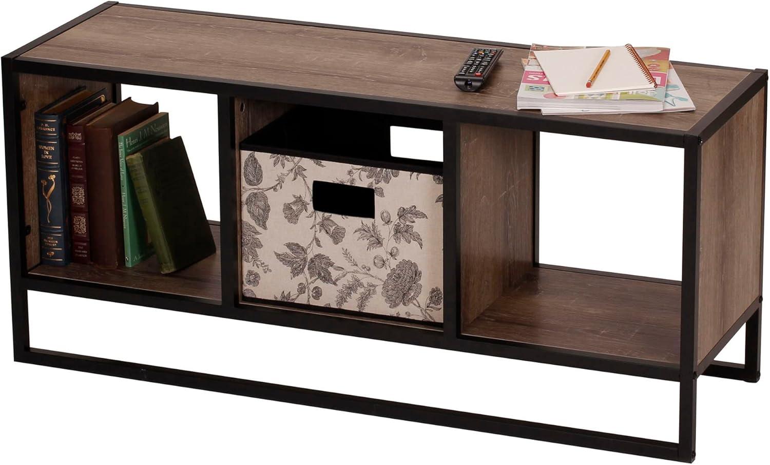 Household Essentials Jamestown TV Stand Coffee Table with Square Cube Storage Compartments Ashwood Rustic Wood Grain and Black Metal