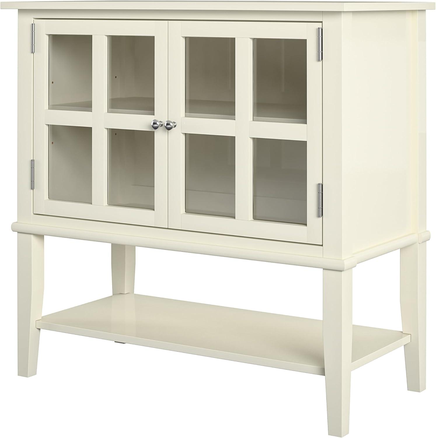 Soft White MDF Freestanding Storage Cabinet with Glass Doors