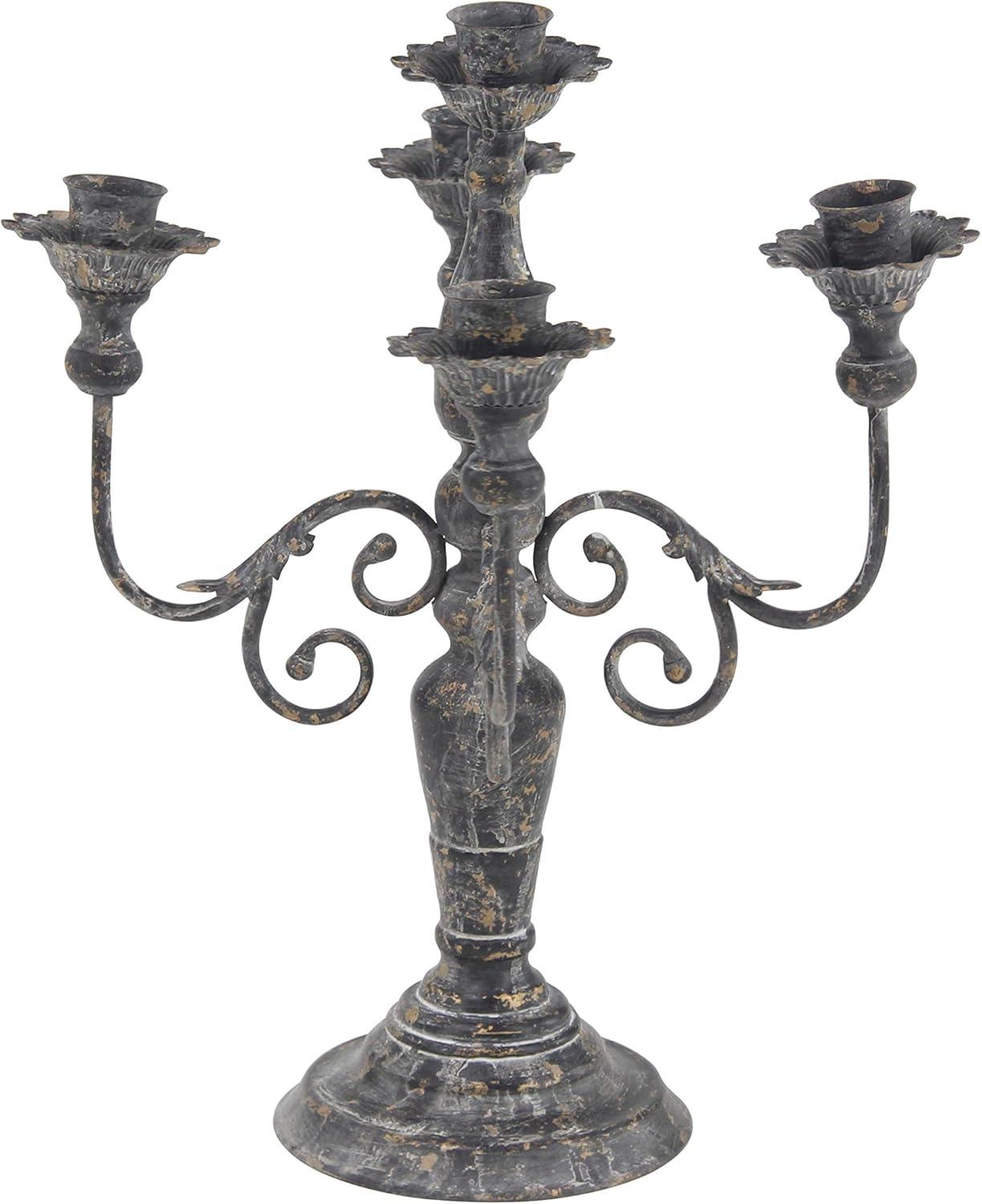 Vintage Gray Metal 5-Light Tabletop Candelabra, 16" x 19"