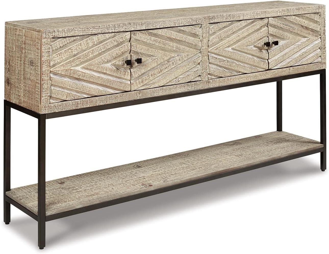 Roanley Sofa/Console Table Distressed Brown - Signature Design by Ashley: 4-Door Couch Table with Storage