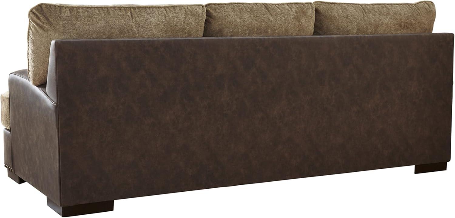 Alesbury Contemporary Brown Faux Leather Sofa with Nailhead Trim