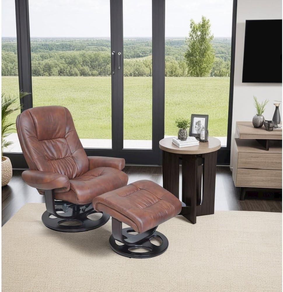 Bowery Hill Contemporary Leather Recliner in Vintage Brown Finish