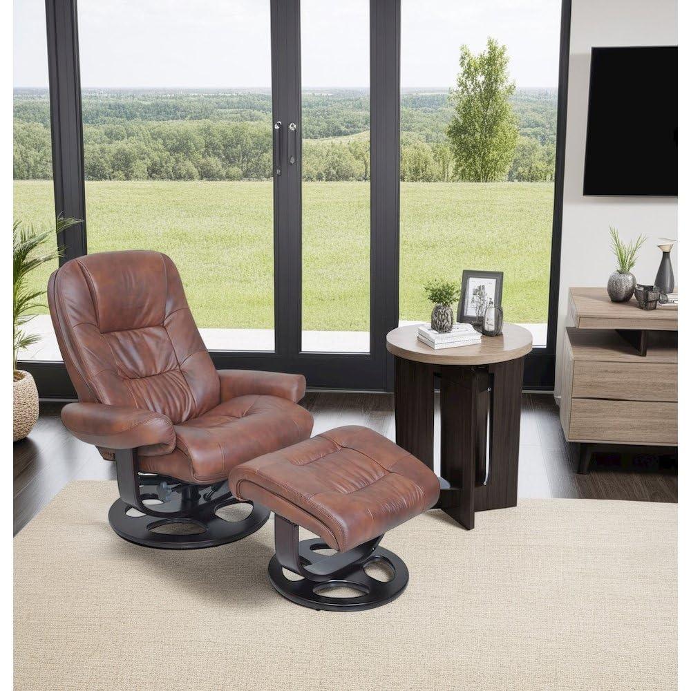 Bowery Hill Contemporary Leather Recliner in Vintage Brown Finish