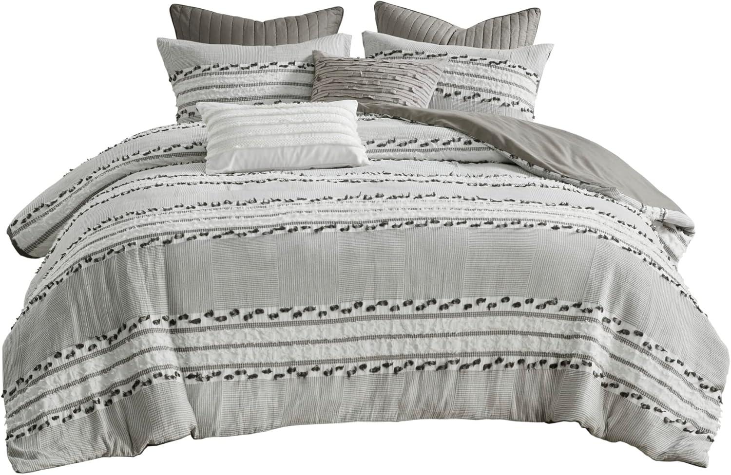 Lennon Full/Queen Organic Cotton Jacquard Comforter Set in Charcoal