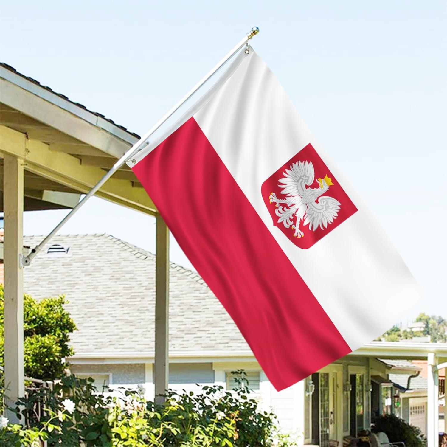 Polish Flag 3x5FT Poland Ensign Flag Double Sided Outdoor Heavy Duty 3 Ply Polyester Material with 2 Metal Grommets, 4 Rows of Stitching