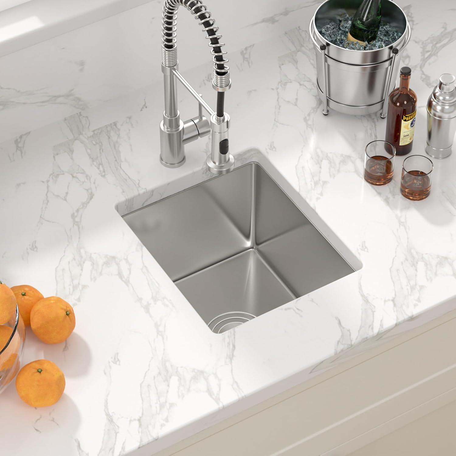 Sarlai 27 Undermount Kitchen Sink - 27 x 18 Kitchen Sink Undermount Single Bowl 16 Gauge Stainless Steel Under Counter Kitchen Sinks Round Corner Basin