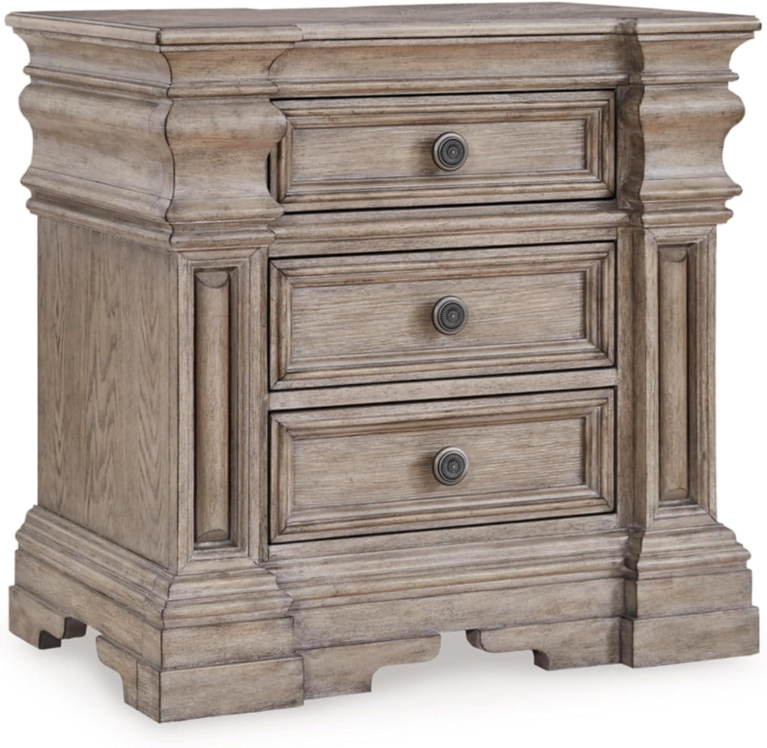 Light Grayish Brown Traditional 3-Drawer Nightstand with USB Charging