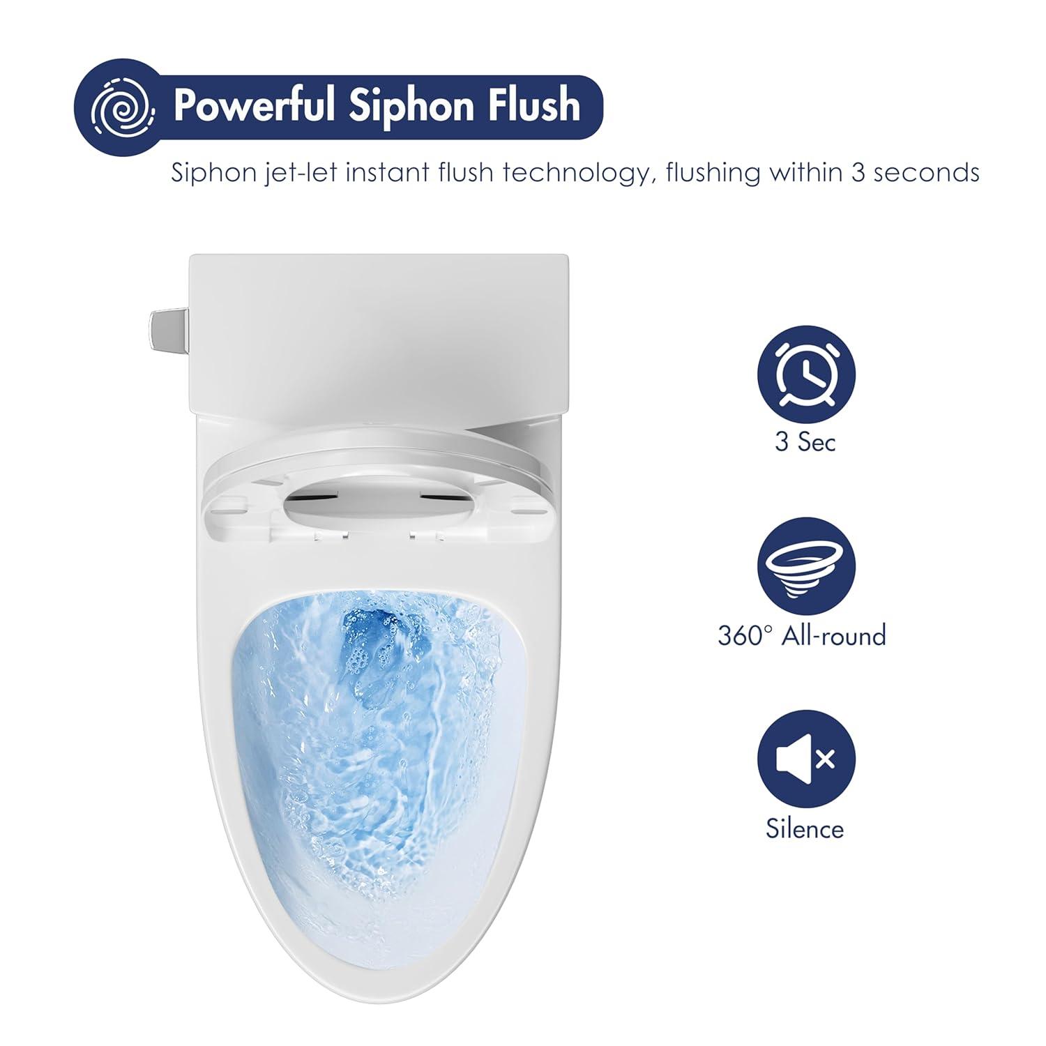 Eridanus One Piece Toilet Elongated With Soft Closing Seat, Comfortable ADA Compliant 17" Chair Height Seat, Powerful & Quiet Left Side Trip Lever Flush (1.28 GPF), 12" Rough-In