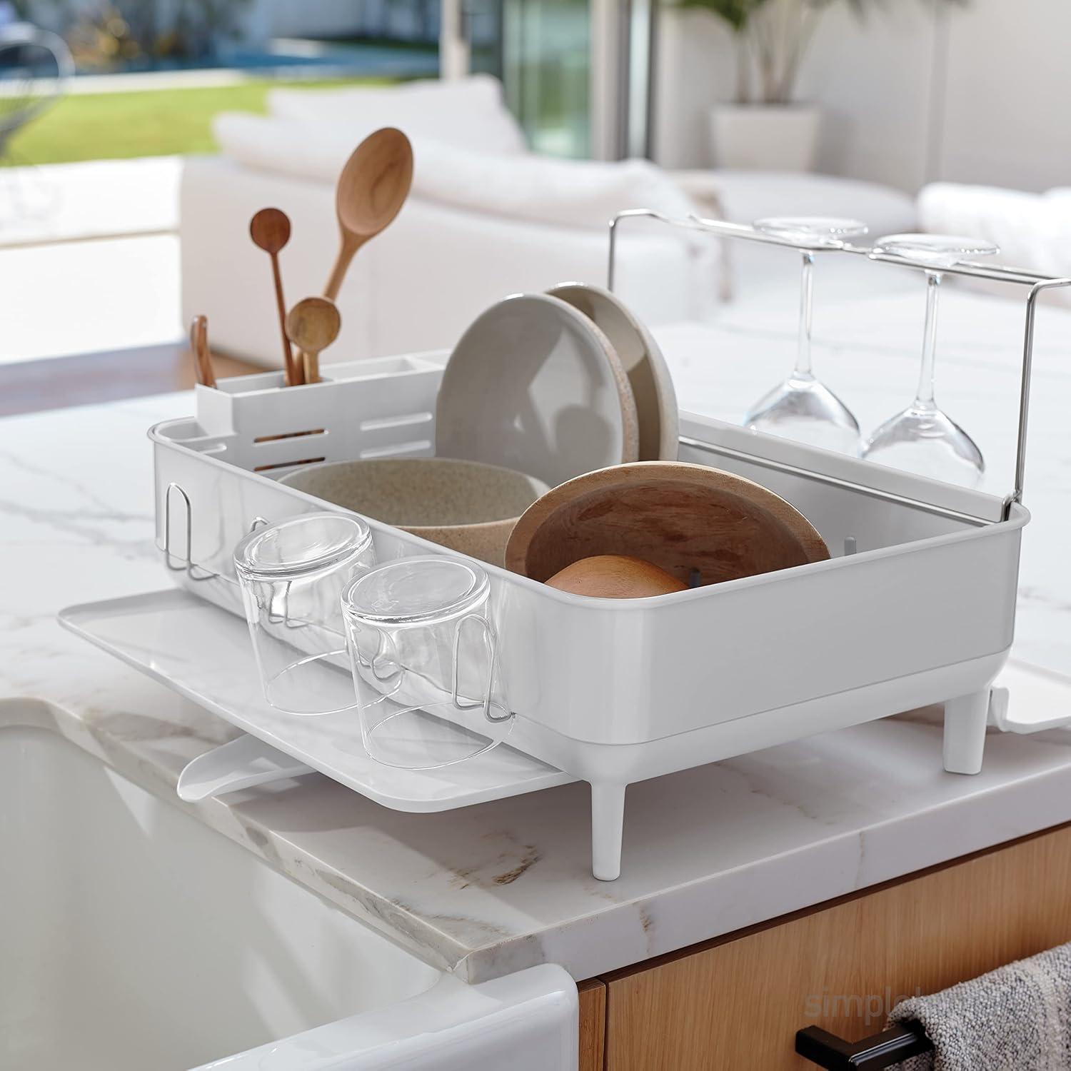 Simplehuman Kitchen Dish Drying Rack, White Steel