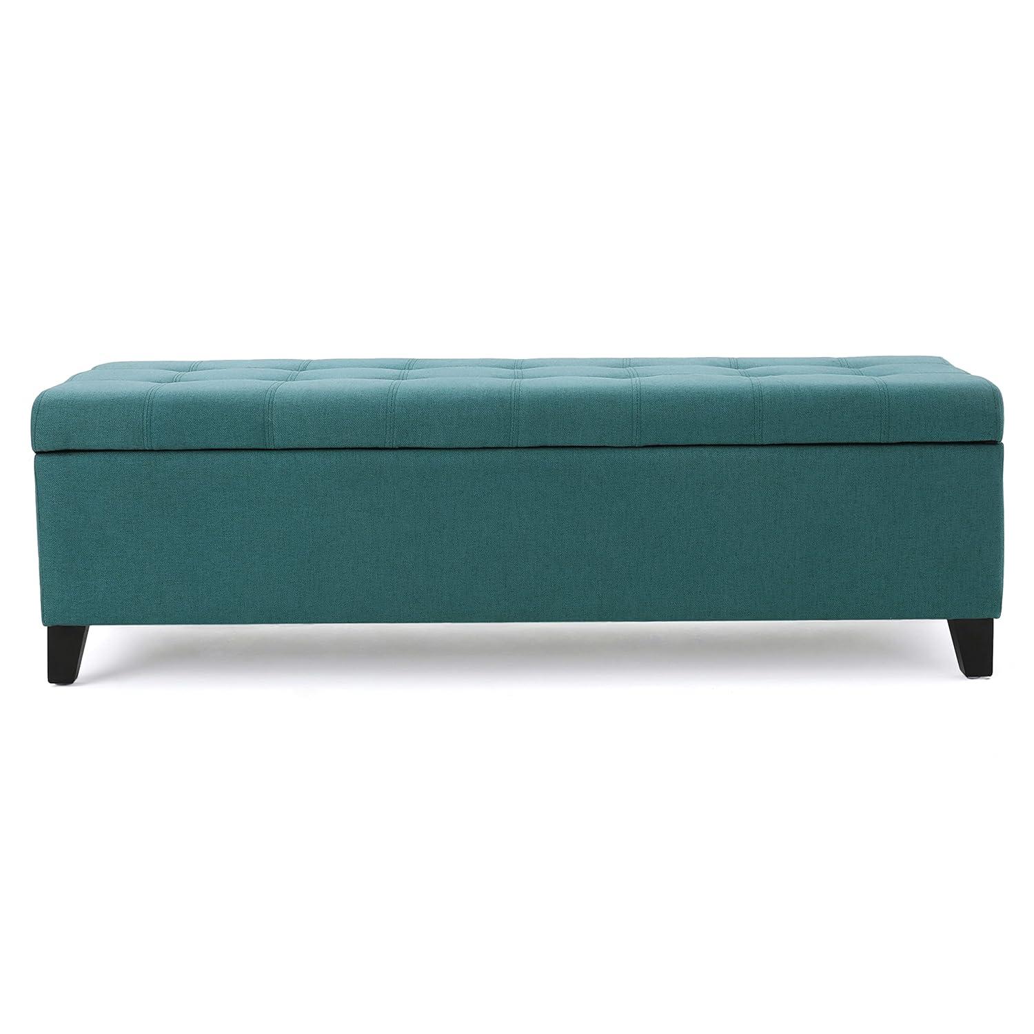 Mission Storage Ottoman - Dark Teal - Christopher Knight Home: Upholstered, Tufted Top, Rectangular Shape