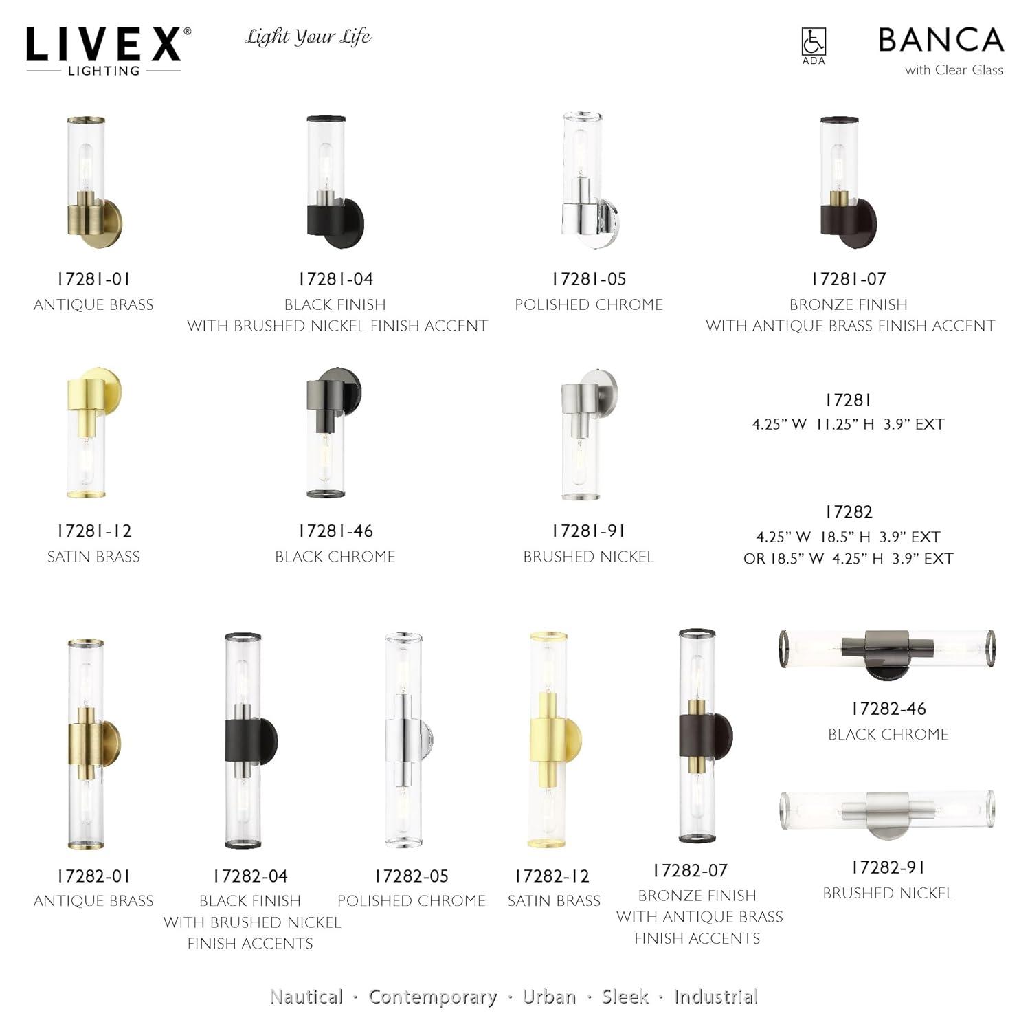 Livex Lighting Banca 2-Light Metal & Glass ADA Vanity Sconce in Antique Brass