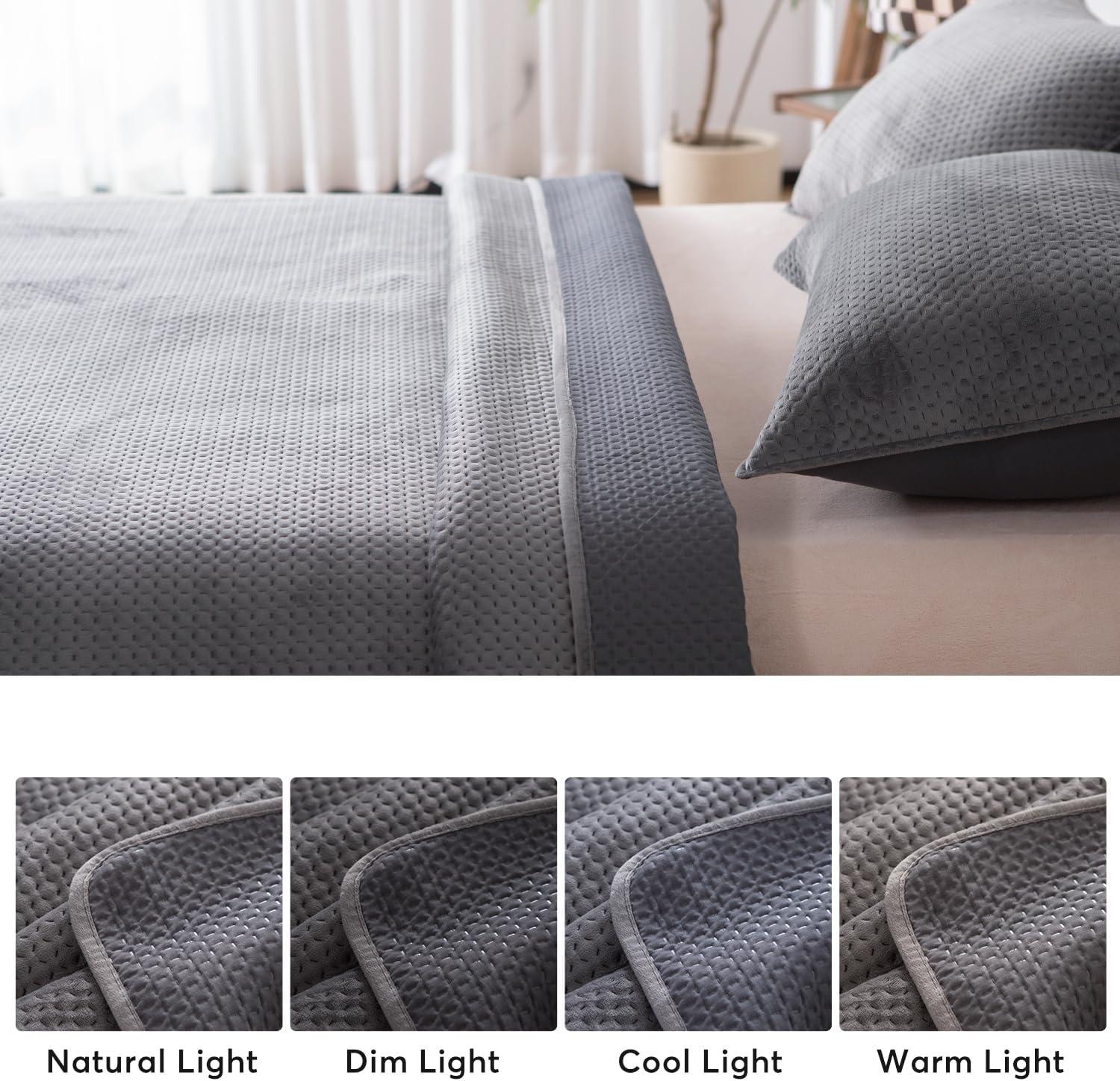 Kasentex  All Season Plush Poly Velvet Lavish Design Quilt Set Soft and Warm Machine Washable Coverlet Grey Queen