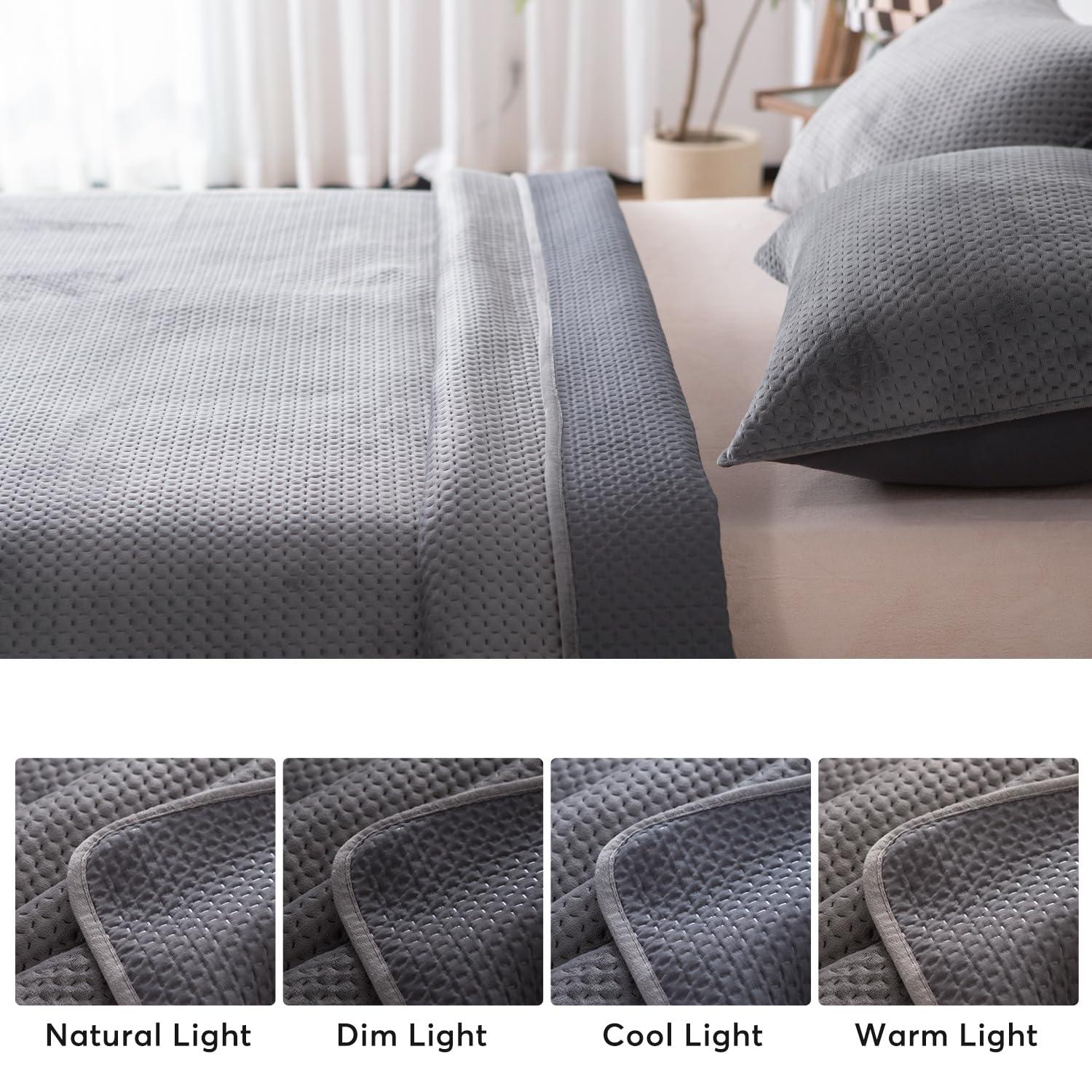 Kasentex  All Season Plush Poly Velvet Lavish Design Quilt Set Soft and Warm Machine Washable Coverlet Grey Queen