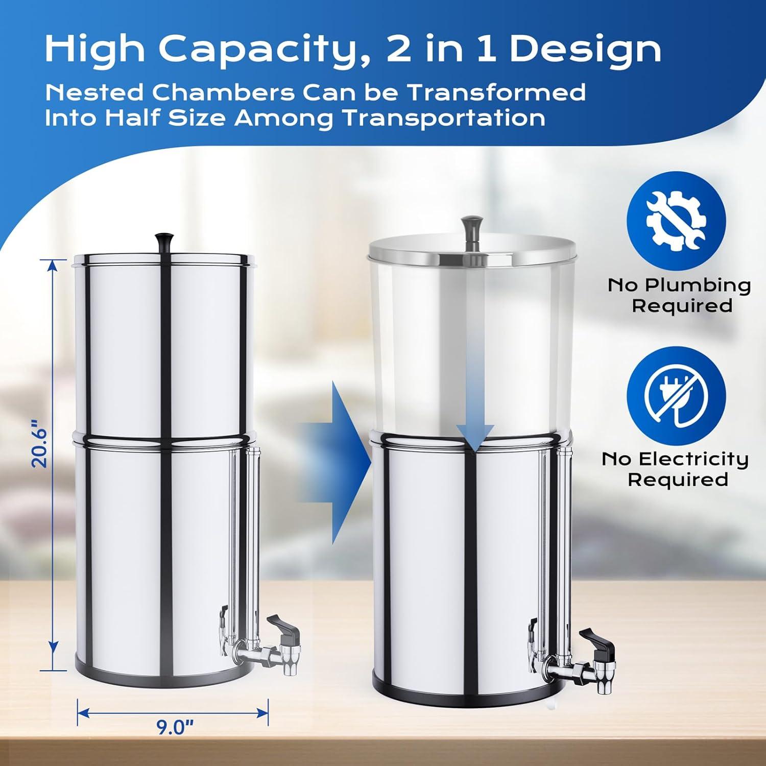 Stainless Steel Countertop Water Filter System with Carbon Filters