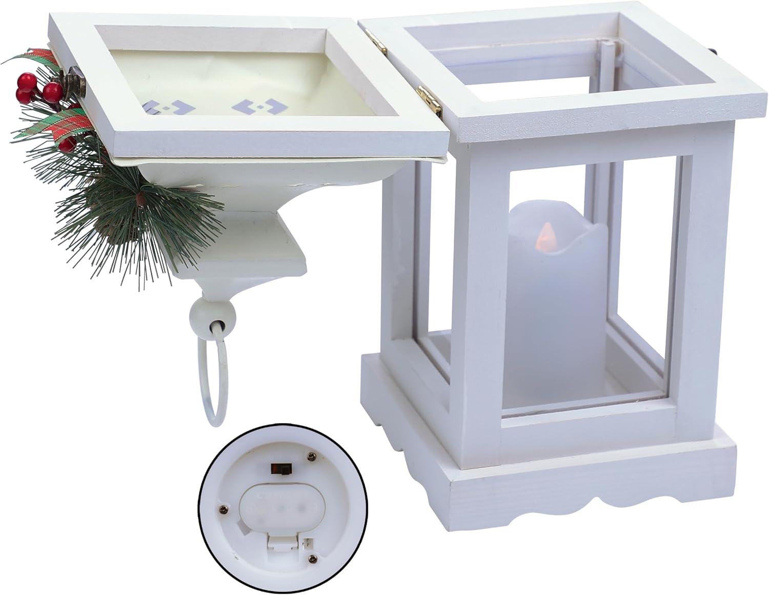 Alpine Corporation 5" x 12" Vintage Holiday Lantern with Battery-Powered LED Candle, White