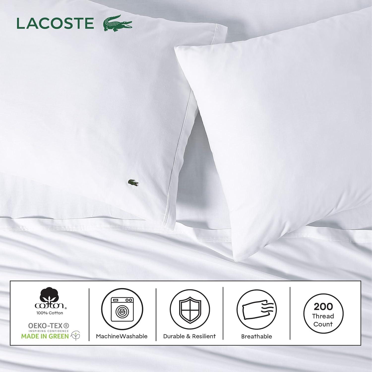 Lacoste Cotton Percale 200 Thread Count 100% Cotton Sheet Set