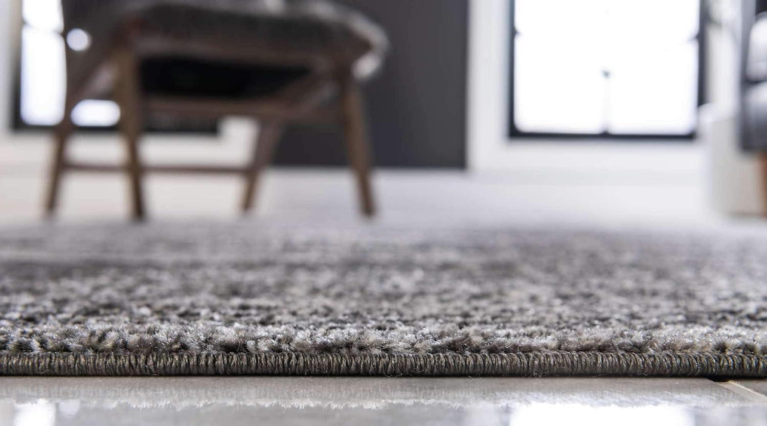 Dark Gray Rectangular Synthetic Low Pile Area Rug