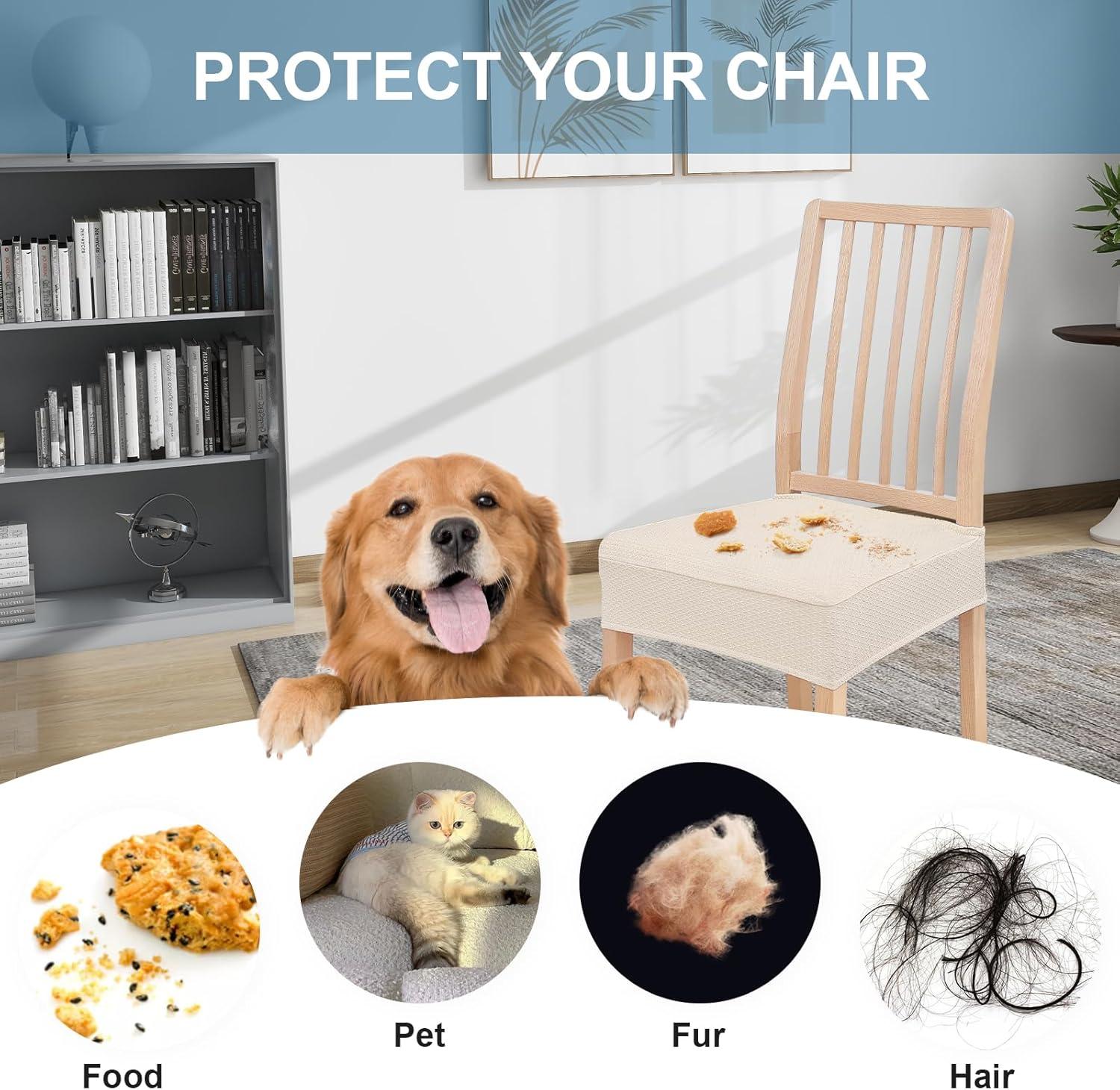 Smiry Dining Chair Seat Covers Stretch Jacquard Chair Slipcover with Ties (Set of 6, Beige)