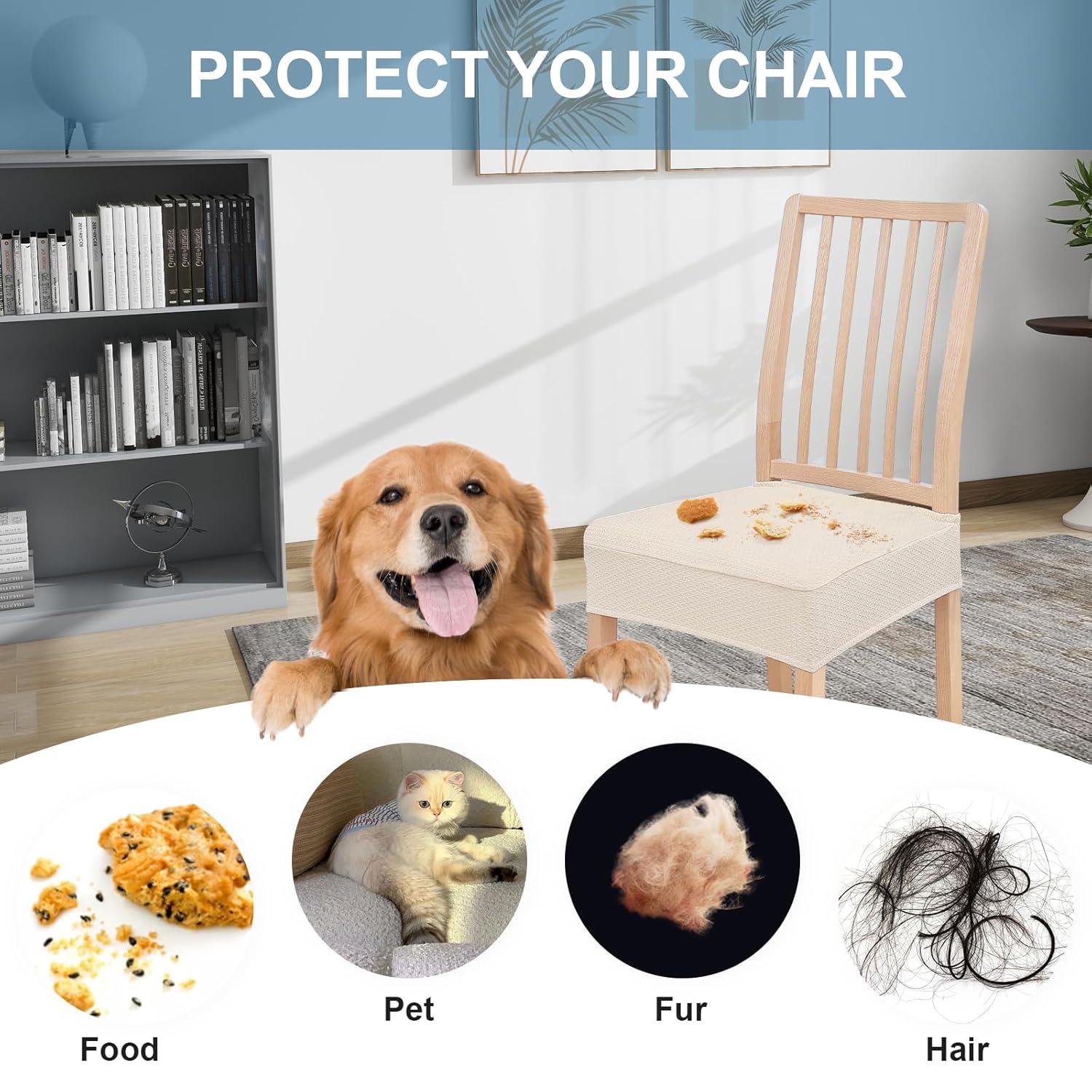 Smiry Dining Chair Seat Covers Stretch Jacquard Chair Slipcover with Ties (Set of 6, Beige)