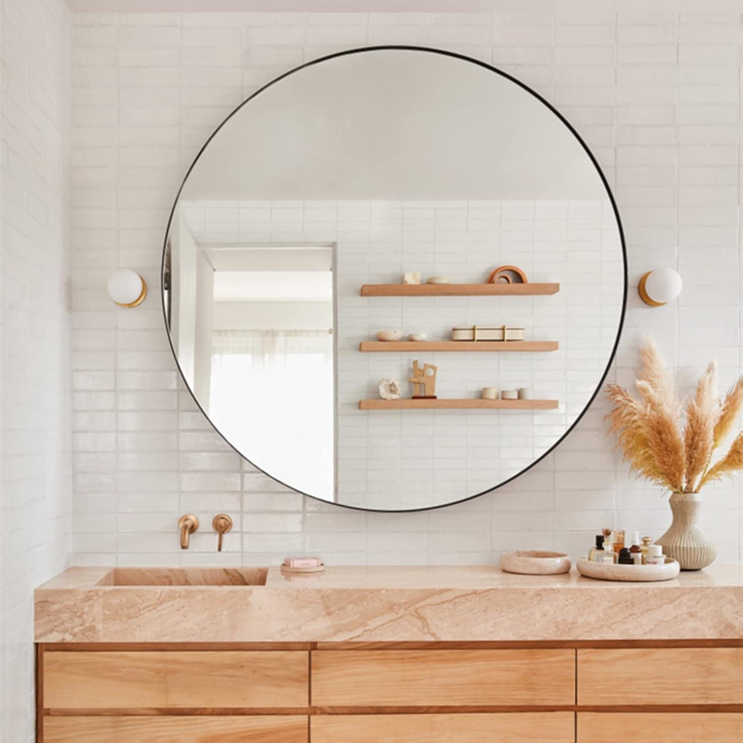 TEHOME Yolanta 30 in. W x 30 in. H Circular Round Stainless Steel Framed Wall Mounted Bathroom Vanity Mirror in Brushed Nickel
