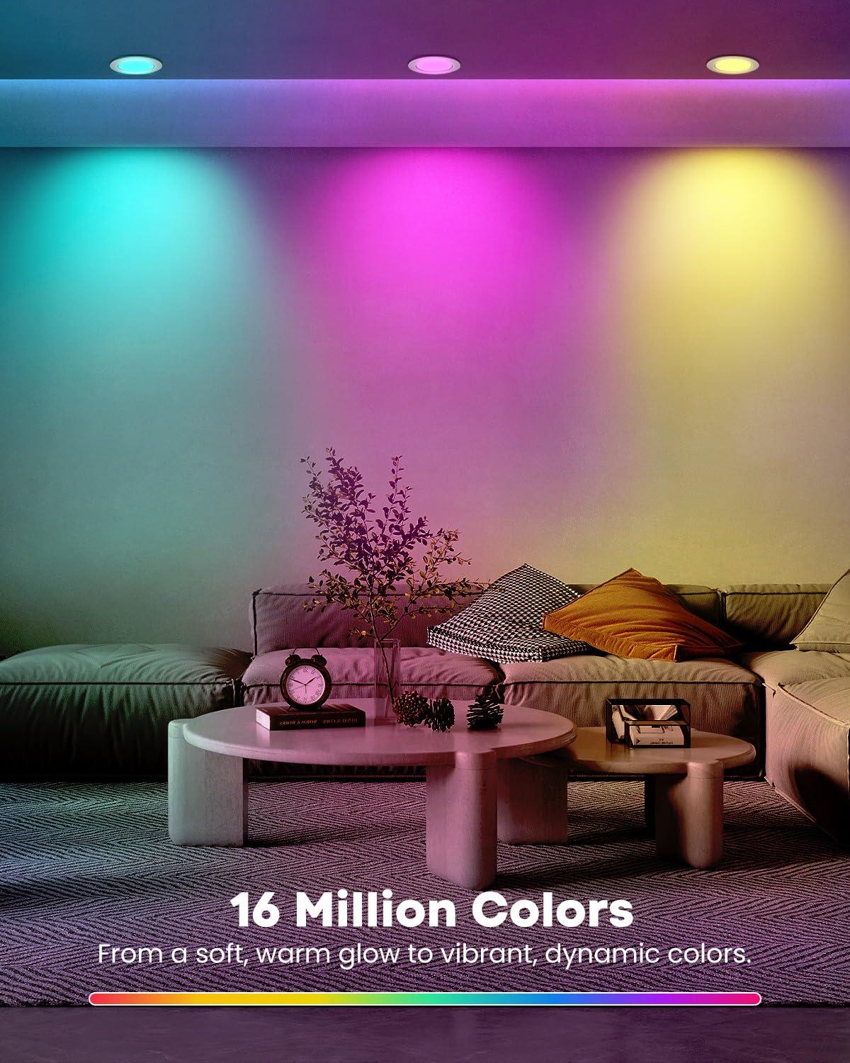 LEDVANS 4 Inch Smart Recessed Light, Color Changing Rgbcw, Voice Control (Set of 4) F-80425