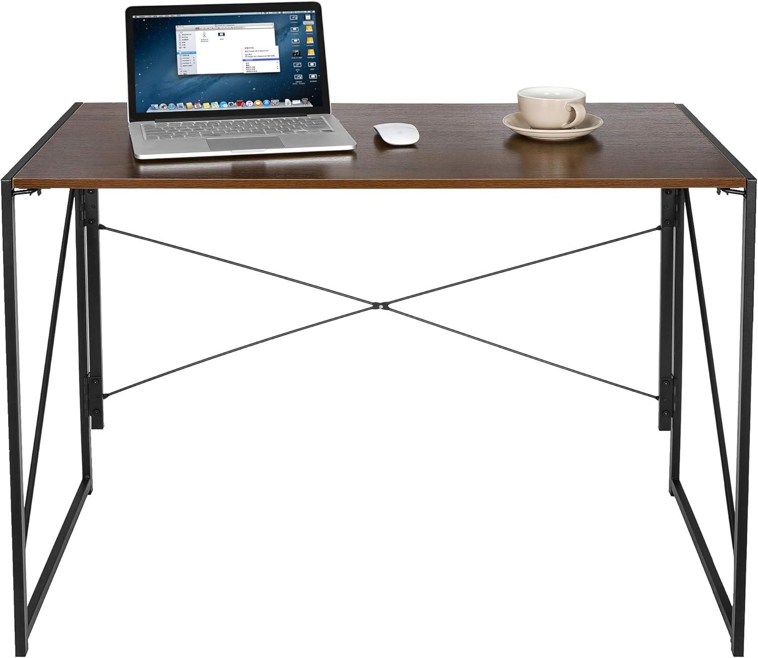 Espresso Foldable Wood and Metal Writing Desk