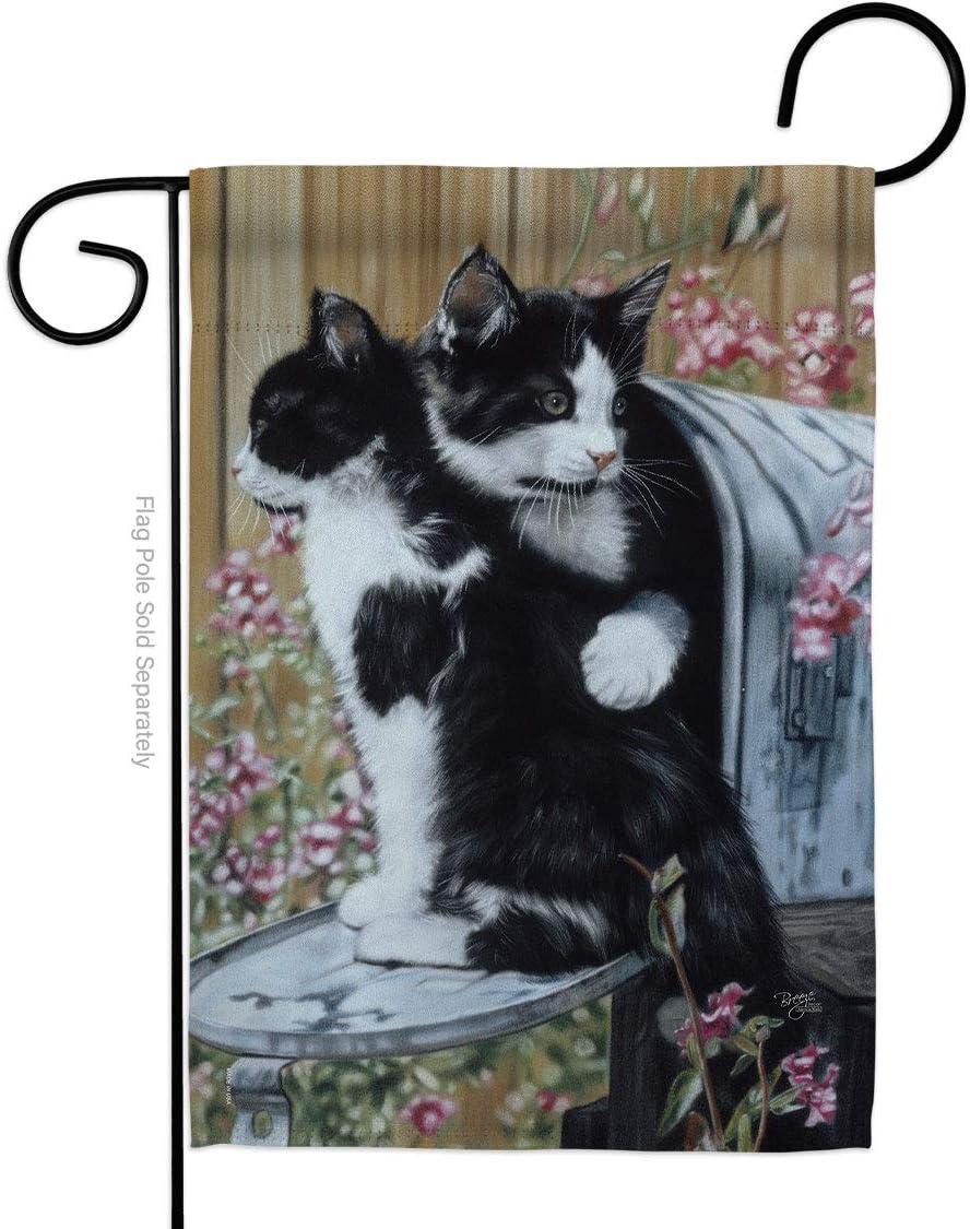 White and Black Tuxedo Cat Polyester Garden Flag