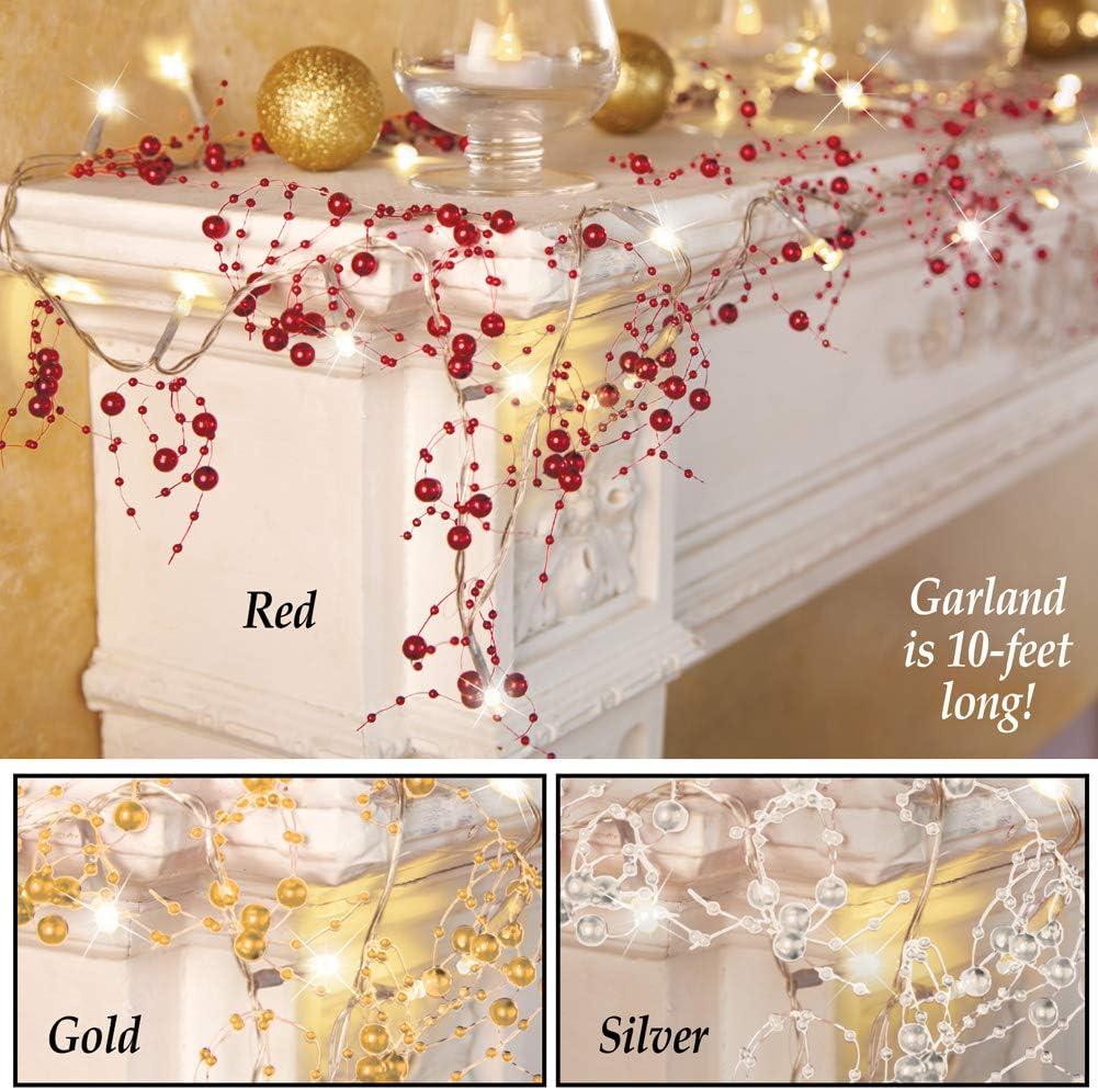 Collections Etc Lighted Berry-Beaded Holiday Garland