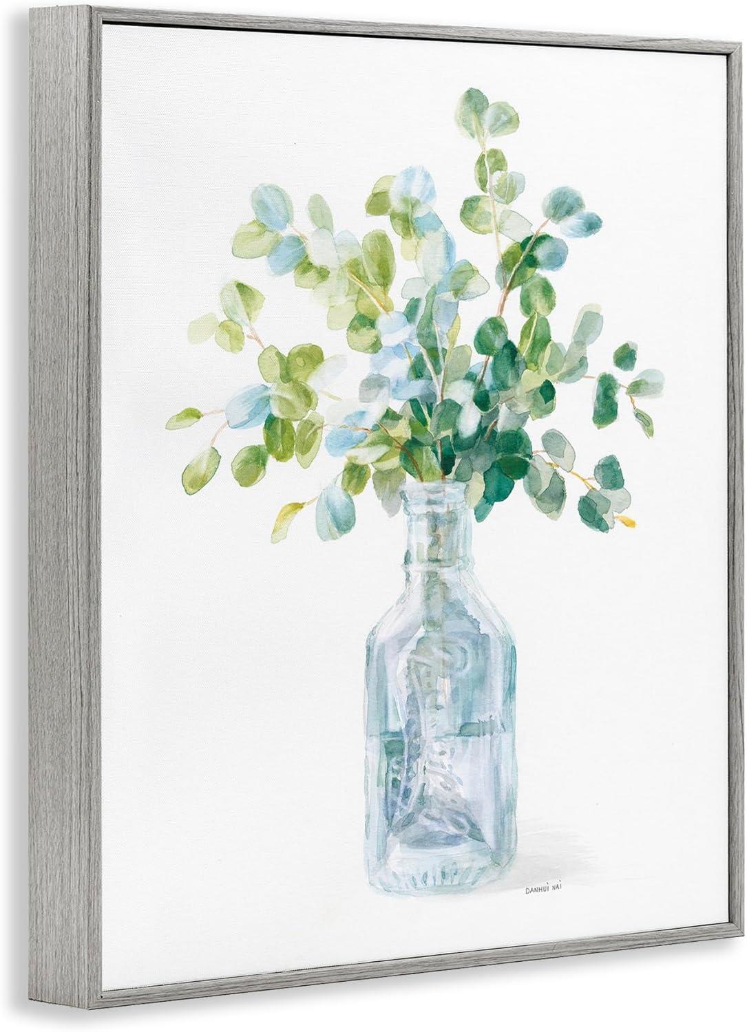 Stupell Industries Flower Jar Still Life Green Blue Painting Gray Framed Art Print Wall Art, 24x30, by Danhui Nai