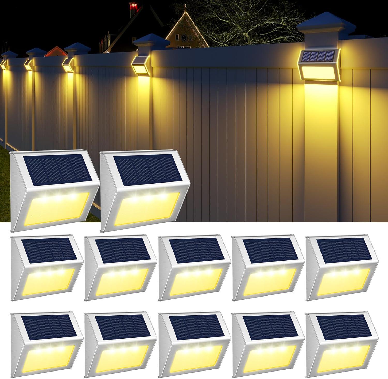 12-Pack Warm Light Stainless Steel Solar LED Deck Lights