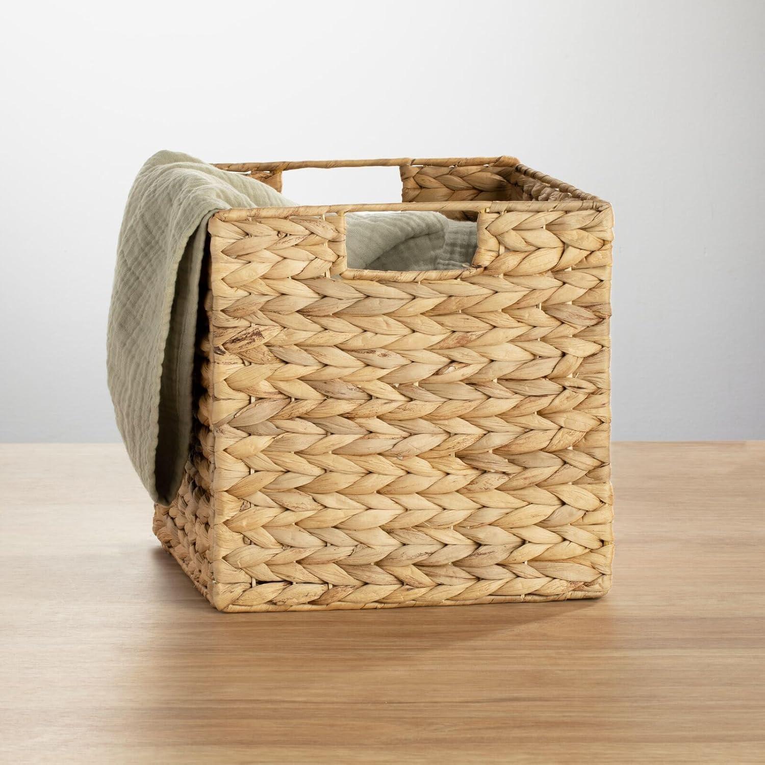 mDesign Hyacinth Woven Cube Bin Basket Organizer, Handles, 6 Pack, Natural/Tan