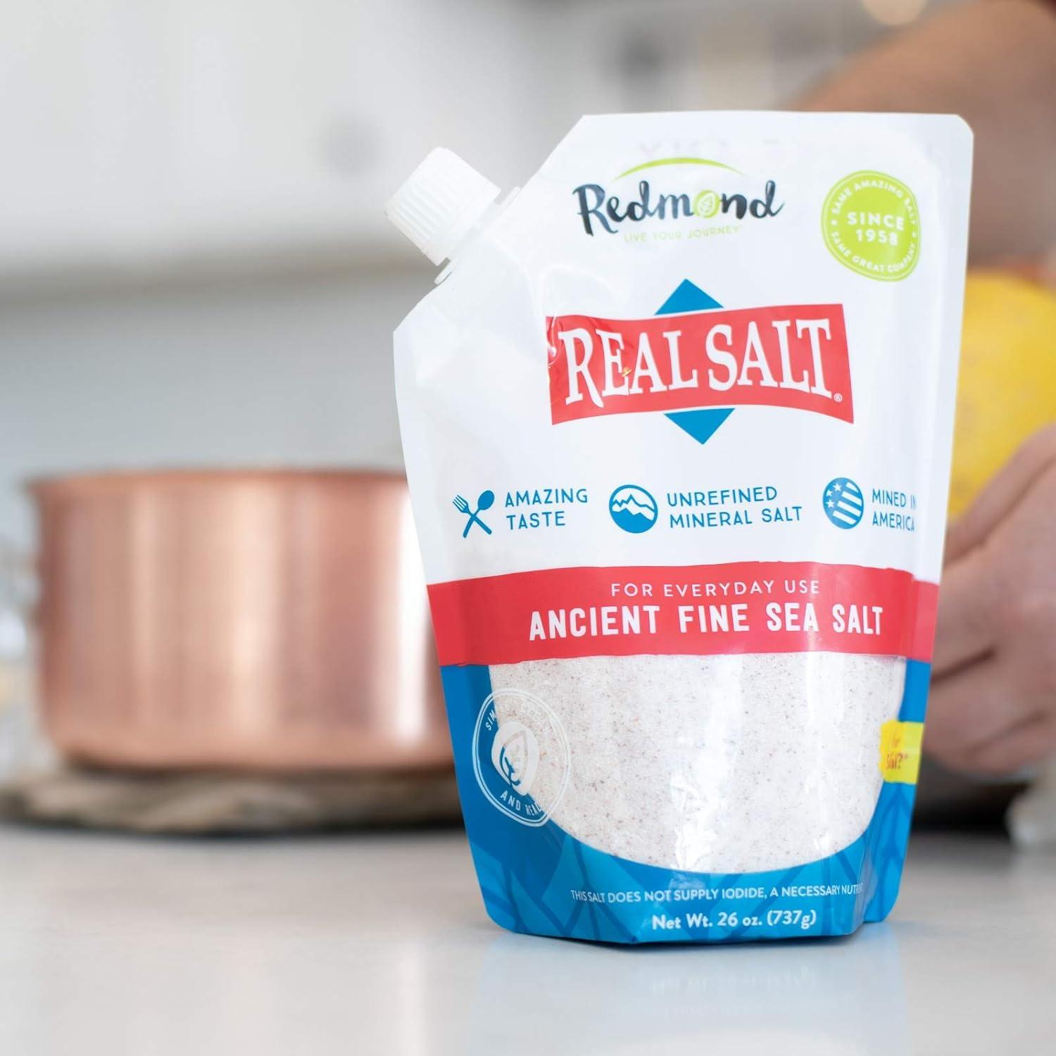 REDMOND Real Sea Salt - Natural Unrefined Gluten Free Fine, 26 Ounce Pouch (1 Pack)