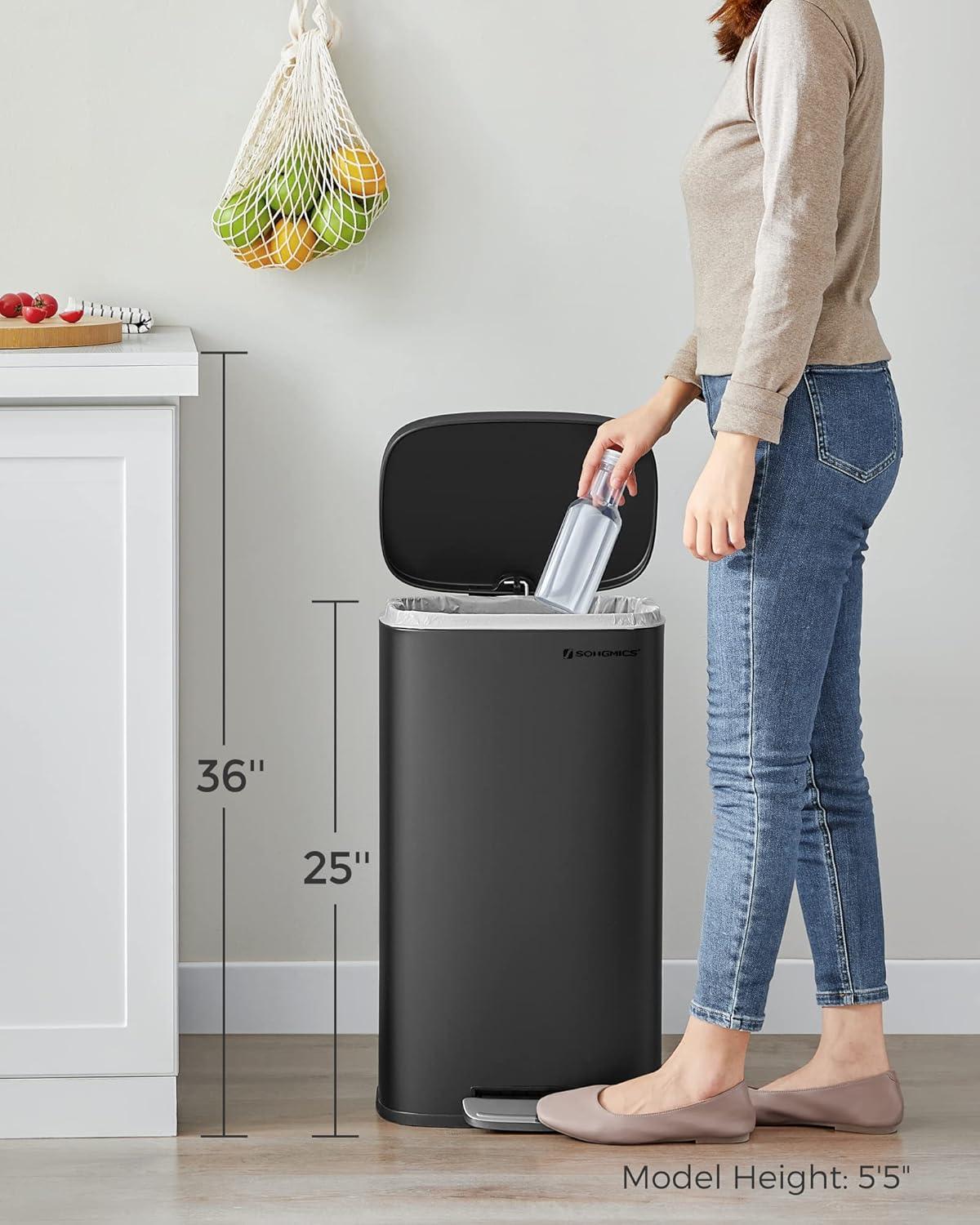 8 Gallon Black Stainless Steel Pedal Trash Can