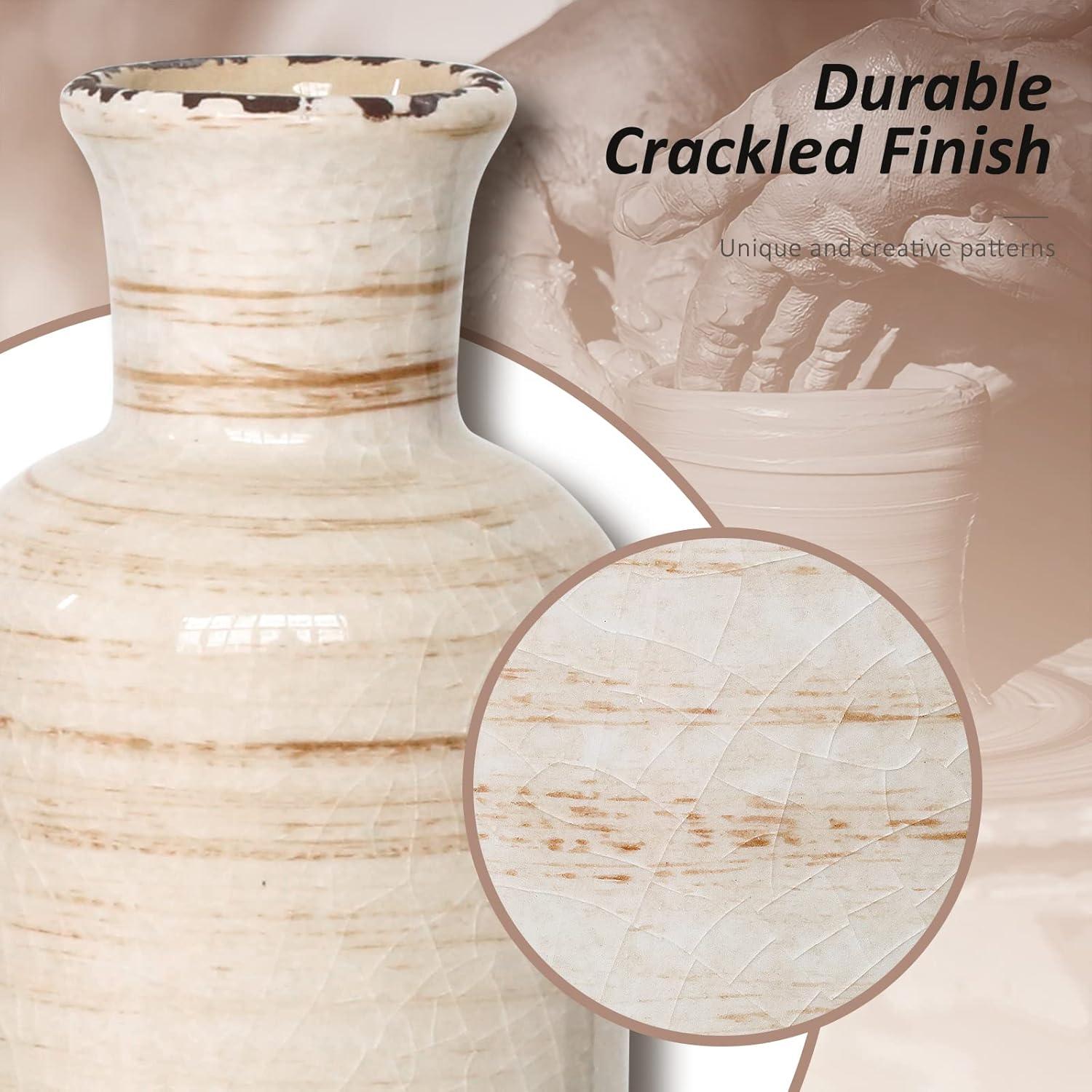 Rustic Beige Ceramic Crackle Finish Decorative Vase Set