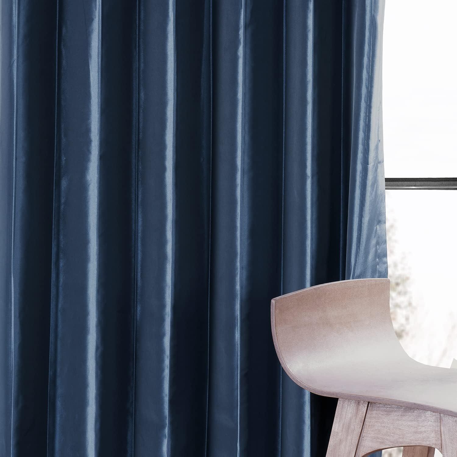 Navy Blue Blackout Faux Silk Taffeta Curtain (1 Panel), Navy Blue, 50W X 108L