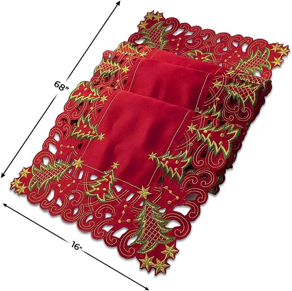 Saro Lifestyle Nostalgic Holiday Christmas Tree Table Runner, Red, 16" x 68"
