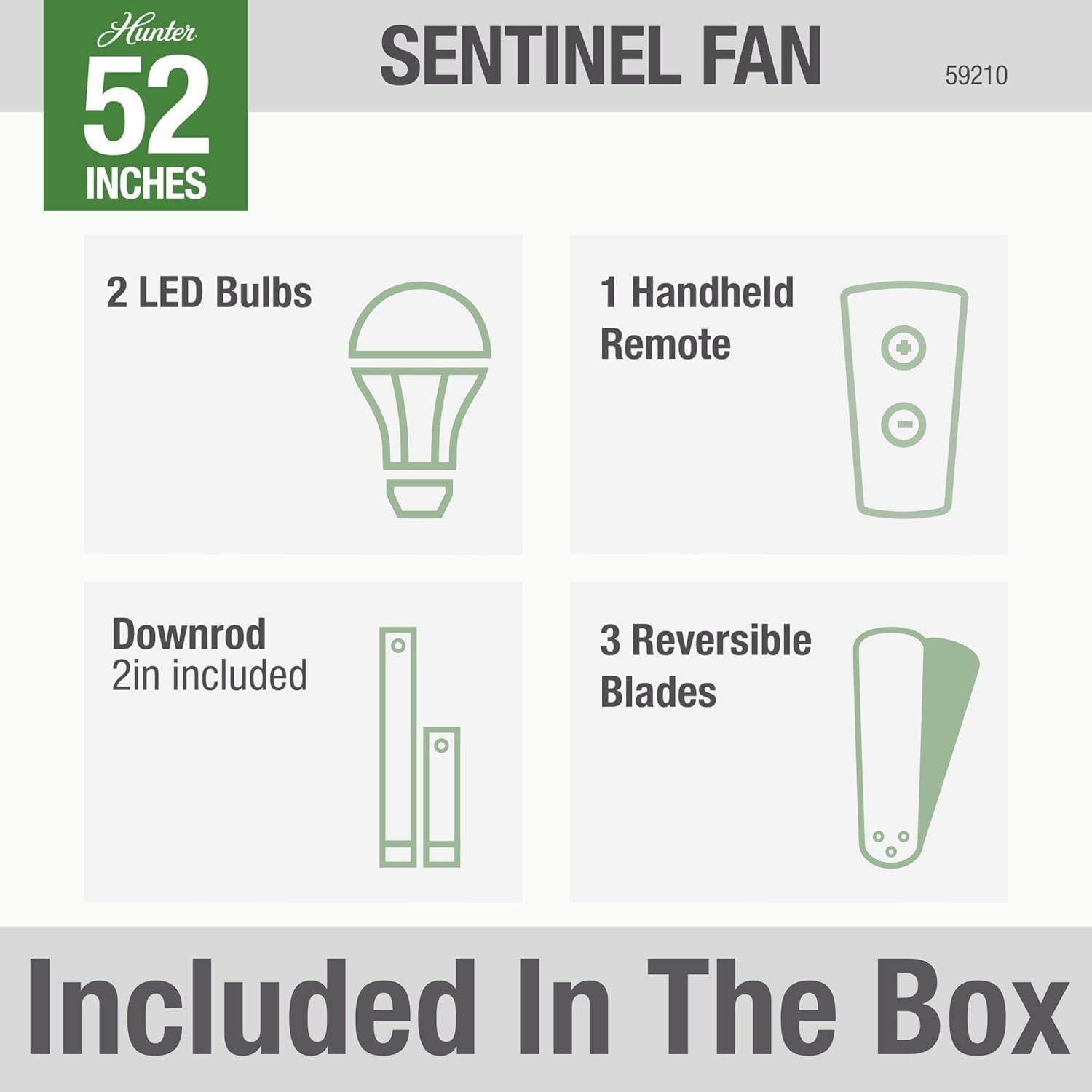 Hunter Fan 52" Sentinel 3 -Blade Standard Ceiling Fan with Remote Control and Light Kit Included