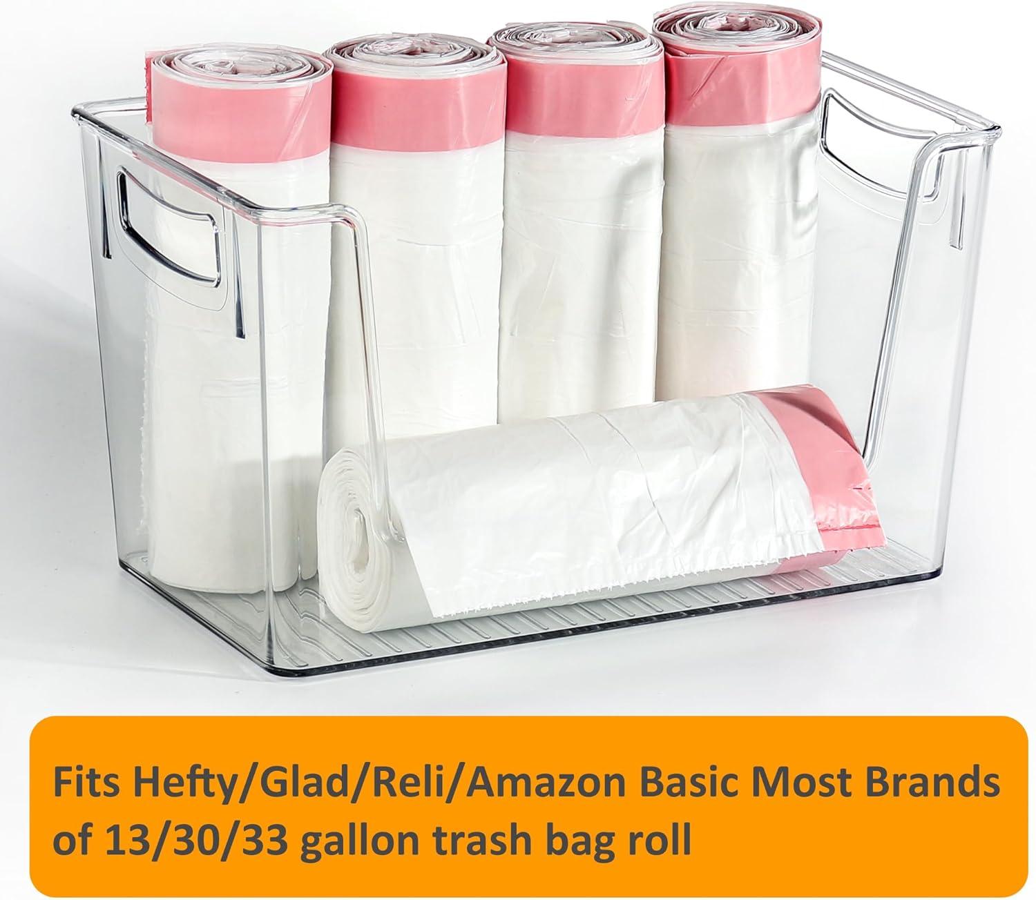 2 Pack Trash Bag Holder Dispenser, Extra Large Garbage Bags Holder, Stackable Trash Bag Holder with Bamboo Top for Laundry Room & Under Sink